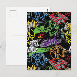 Neon-Graffiti-Gaming-Muster Postkarte