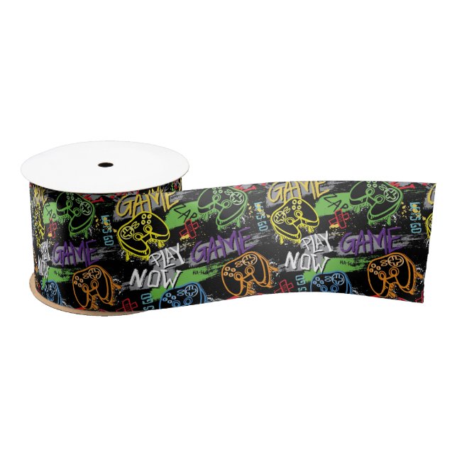 Neon-Graffiti-Gaming-Muster Satinband (Spule)