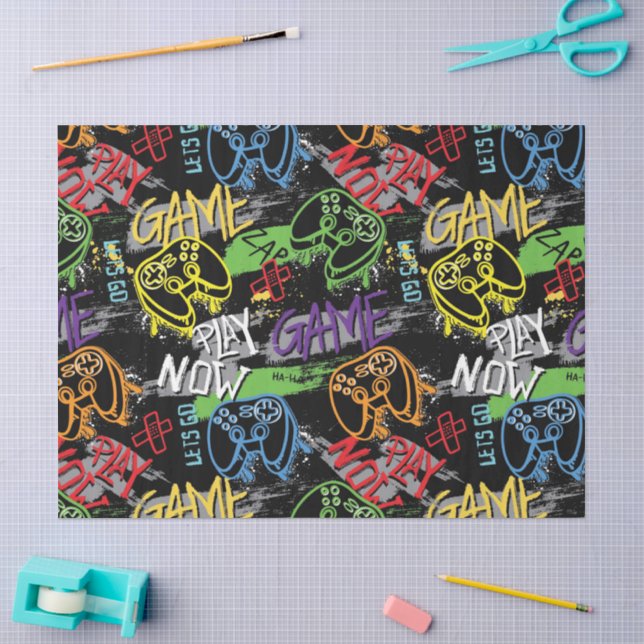 Neon-Graffiti-Gaming-Muster Seidenpapier (Basteln)