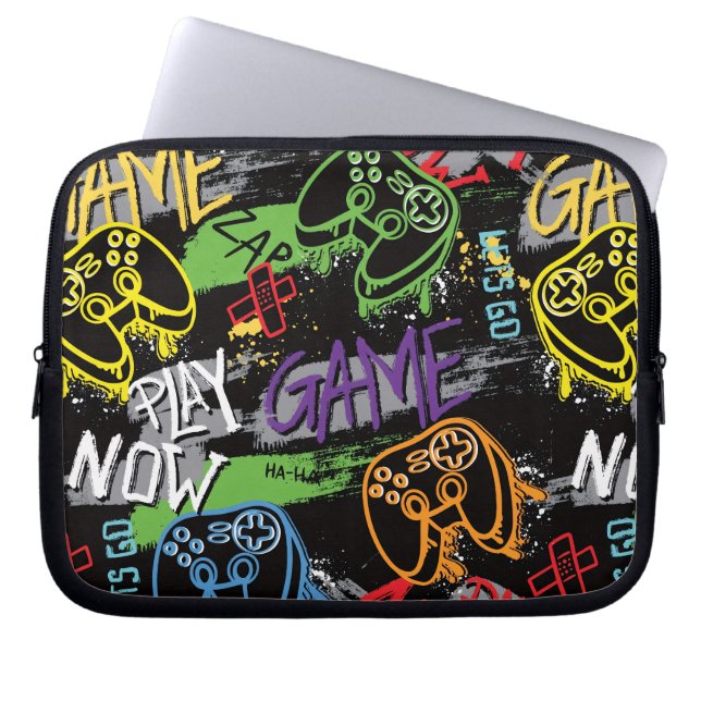 Neon Graffiti Gaming Pattern Laptopschutzhülle (Vorderseite)