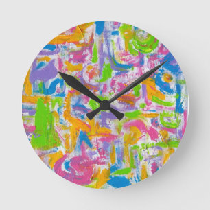 Neon-Graffiti-Handgemalte abstrakte Pinselstriche Runde Wanduhr
