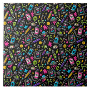 Neon-Graffiti-Kunstbedarf & Alien-Chaos-Muster Fliese