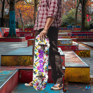 Neon-Graffiti mit violettem "Live to Ride"-Motto Skateboard