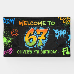 Neon-Graffiti-Sechs-Sieben-Kinder 7. Geburtstagsfe Banner