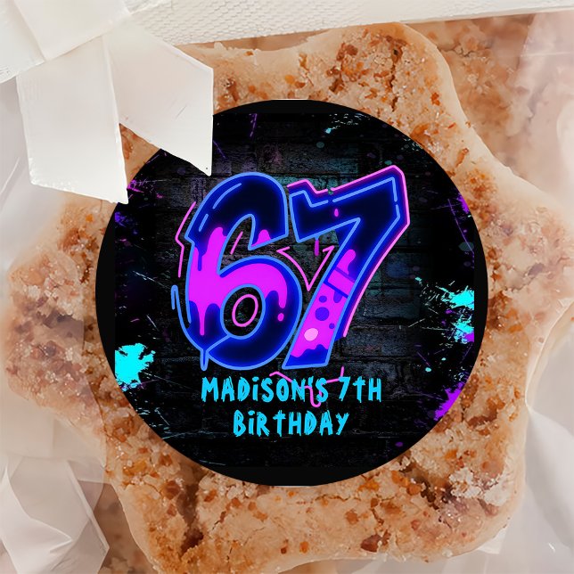 Neon Graffiti Six Seven 7th Birthday Sticker (Von Creator hochgeladen)