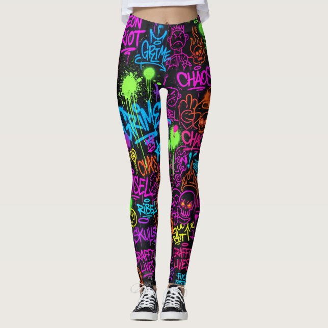 Neon-Graffiti-Street-Art-Collage-Muster Leggings (Vorderseite)