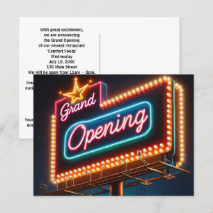 Neon Grand Opening-Reklametafeln für neue Geschäft Postkarte