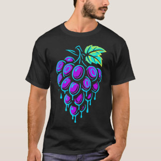 Neon Grapes Tropfen Kunstästhetische Frucht Grafik T-Shirt