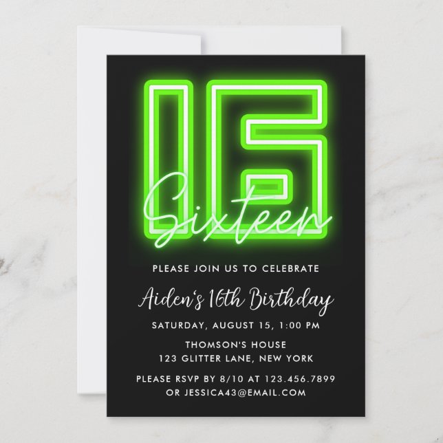 Neon Green 15. Geburtstag Einladung (Vorderseite)