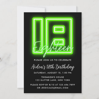 Neon Green 18. Geburtstag Einladung