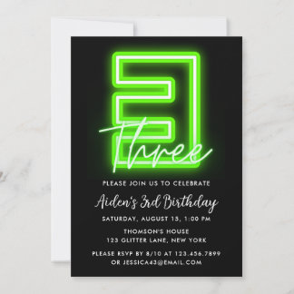 Neon Green 3. Geburtstag Einladung