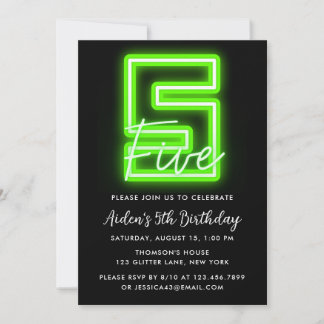 Neon Green 5. Geburtstag Einladung