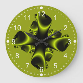 Neon Green and Black Fraktal Explosion Große Wanduhr