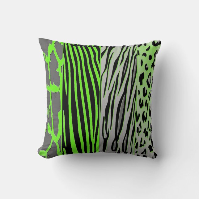 Neon Green Animal Print Kissen für einen modernen  (Vorderseite)