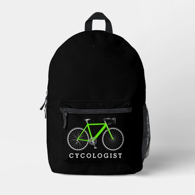 Neon Green Bike mit Text von Cykologen Bedruckter Rucksack (Vorderseite)
