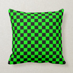 Neon Green & Black Chess Muster Kissen Kissen
