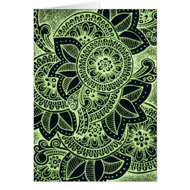 Neon Green Black Damask India Mandala Blank Inside (Vorne)