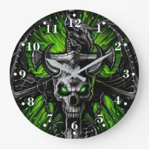 Neon Green Black Gothic Skull Winged Monster