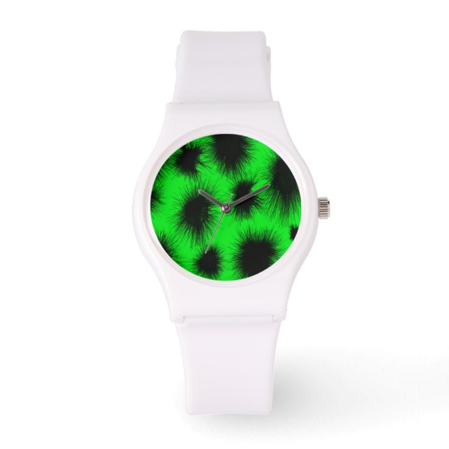 Neon Green Black Spike Sporty White Armbanduhr (Vorderseite)