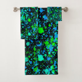 Neon Green Blue Paint Spritzer Retro Badhandtuch Set