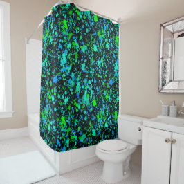 Neon Green Blue Paint Spritzer Retro Duschvorhang
