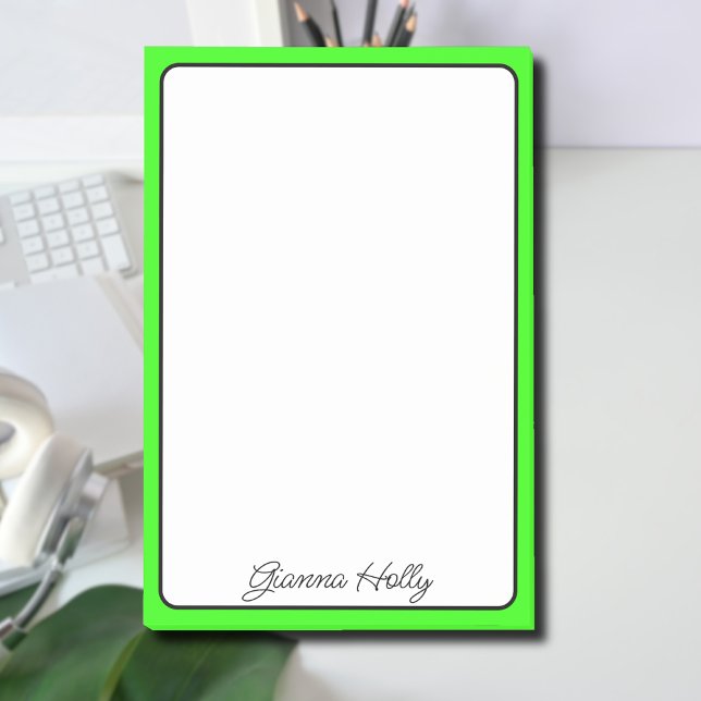 Neon Green Border Minimalistischer Name Post-it Klebezettel (Von Creator hochgeladen)