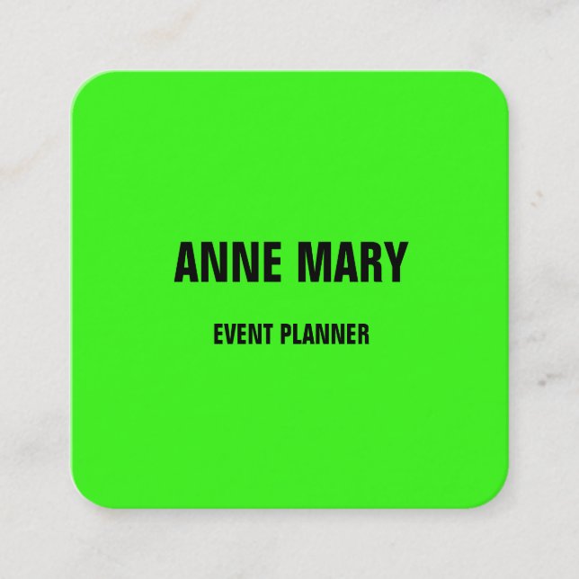 Neon Green Bright Colorful Wedding Event Planner2 Quadratische Visitenkarte (Vorderseite)