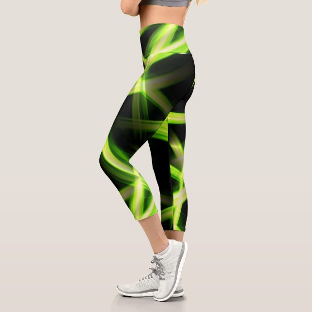 Neon Green Bright Lights Streams Black Capri Leggings (Links)