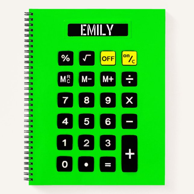 Neon Green Calculator mit Name Notizbuch (Vorderseite)