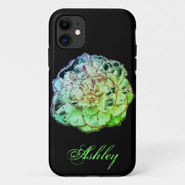 Neon Green Carnation Blume mit Ihrem Namen Case-Mate iPhone Hülle (Rückseite)