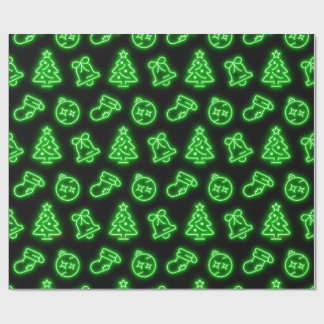 Neon Green Christmas auf Black Geschenkpapier
