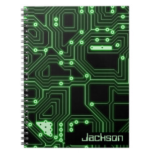 Neon Green Circuit Board   Personalisierte Spirale Notizblock