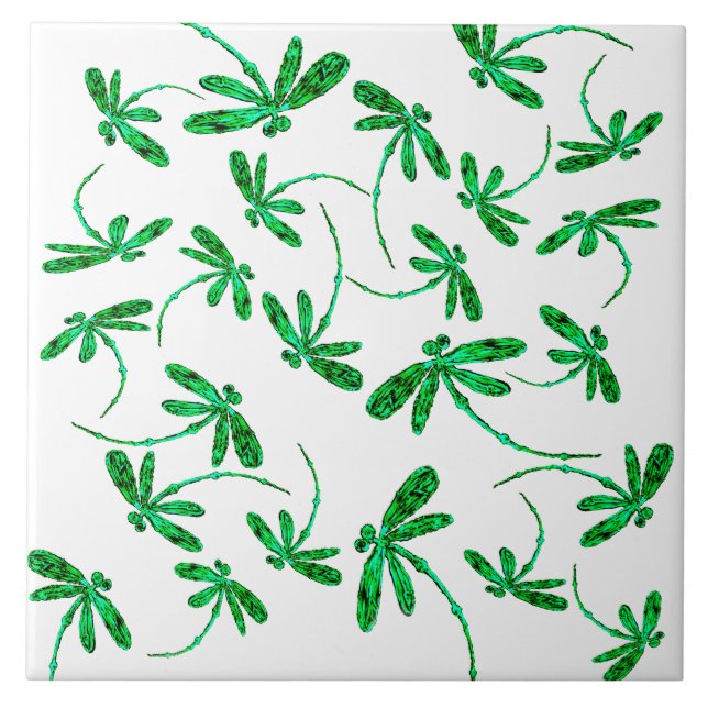 Neon Green Dragonfly Frenzy Fliese (Vorderseite)