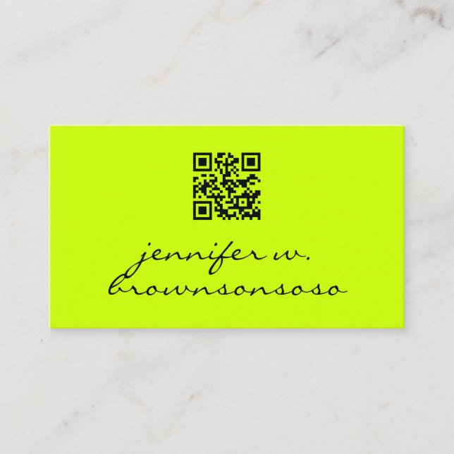 Neon green einfacher Qr-Code Visitenkarte (Vorderseite)