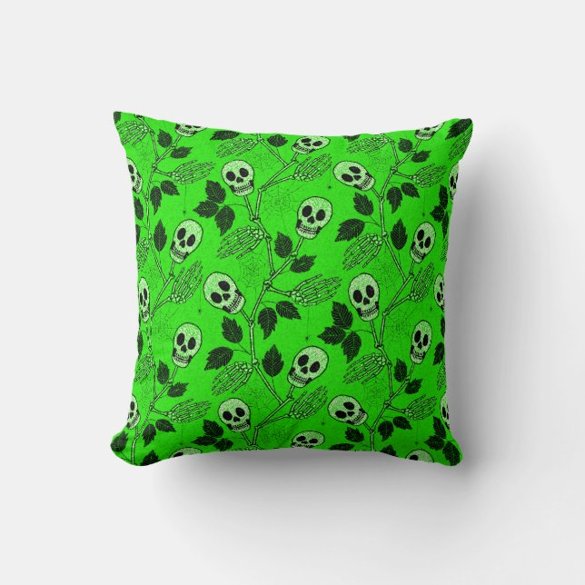 Neon Green Floral Gothic Skull  Kissen (Vorderseite)