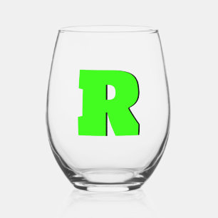 Neon Green Funny Modern Monogram Initial Letter Weinglas Ohne Stiel