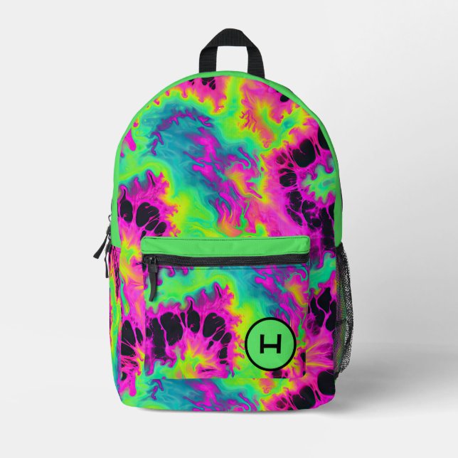Neon Green Gefärbte Krawatte Monogram Bedruckter Rucksack (Vorderseite)