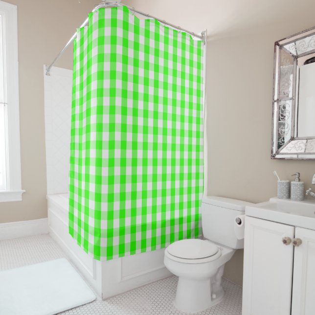 Neon Green Gingham Pattern von Shirley Taylor Duschvorhang (Beispiel)