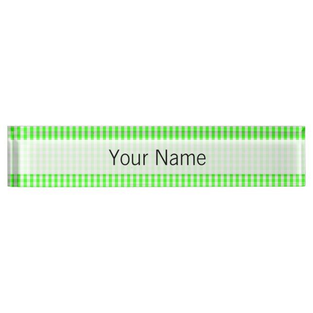 Neon Green Gingham Pattern von Shirley Taylor Namensplakette (Vorderseite)