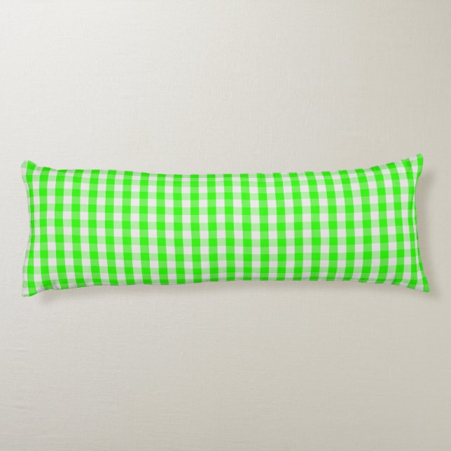 Neon Green Gingham Pattern von Shirley Taylor Seitenschläferkissen (Rückseite)