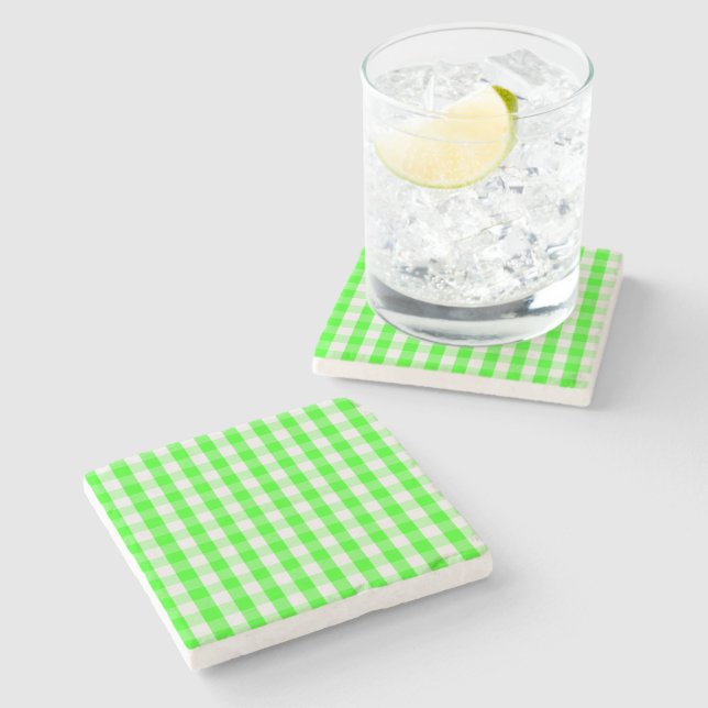 Neon Green Gingham Pattern von Shirley Taylor Steinuntersetzer (Seitenansicht)