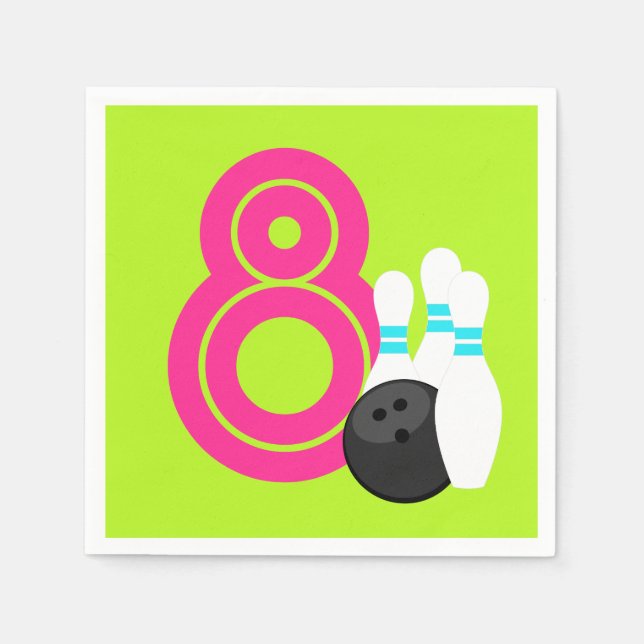 Neon Green Girl Bowling Birthday Paper Napkins Serviette (Vorderseite)