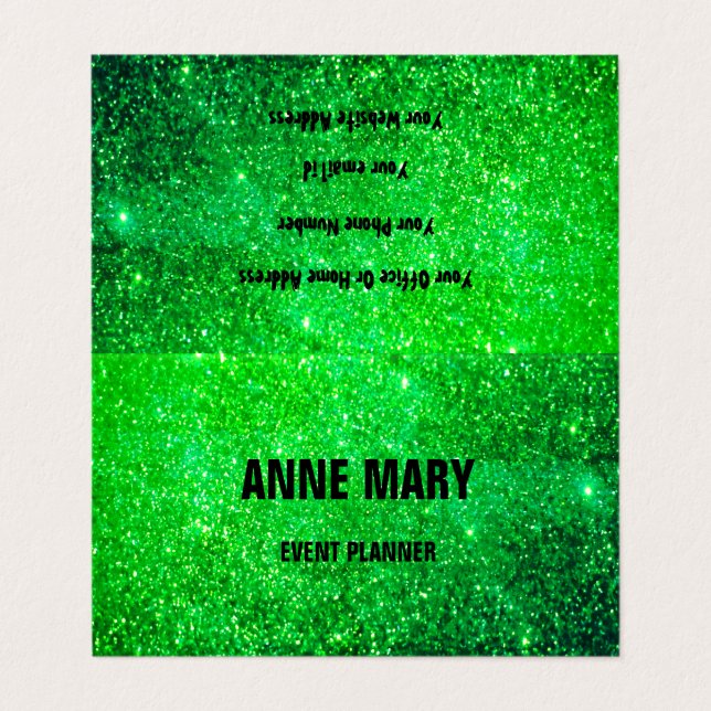 Neon Green Glitzer Muster farbenfrohe Hochzeit Visitenkarten (Außenseite Aufgefaltet)