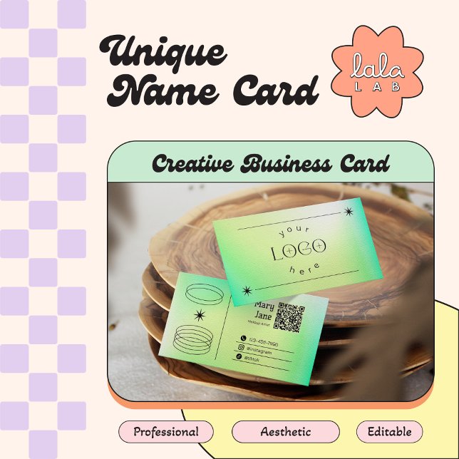 Neon Green Gradient Trendy Editable Business Card Visitenkarte (Von Creator hochgeladen)