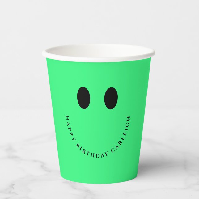 Neon Green Happy Gesicht Custom Paper Cups Pappbecher (Vorderseite)
