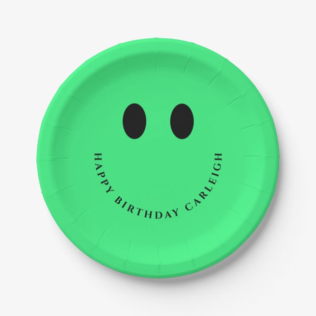 Neon Green Happy Gesicht Custom  Pappteller (Vorderseite)