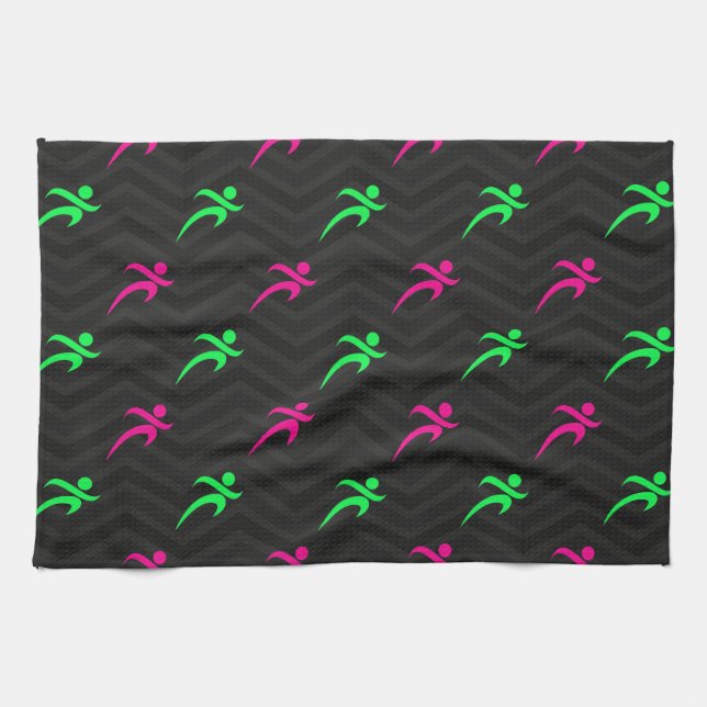 Neon Green, Hot Pink, Running, Runner, schwarz Handtuch (Horizontal)