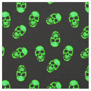 Neon Green Human Skull Muster auf Schwarz Stoff