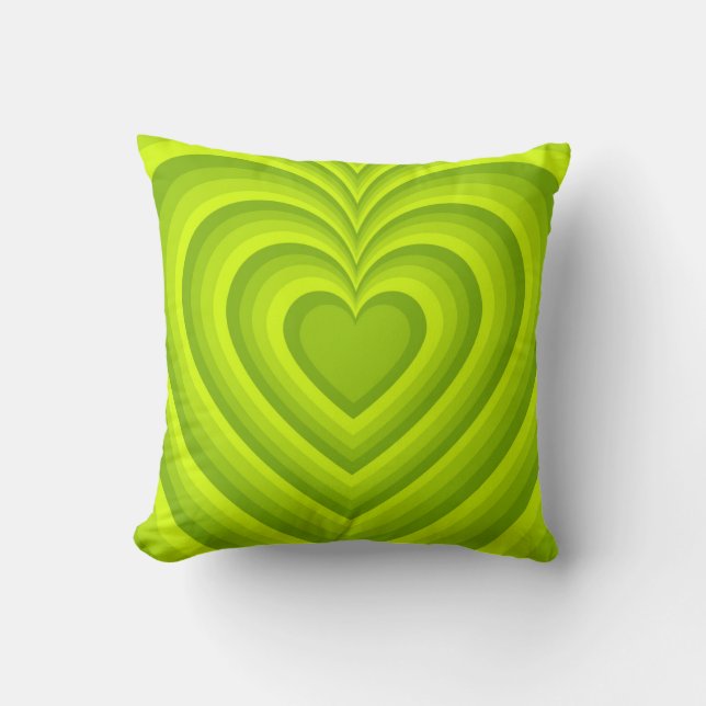 Neon Green Hypnotic Heart Liebe Pattern Kissen (Vorderseite)