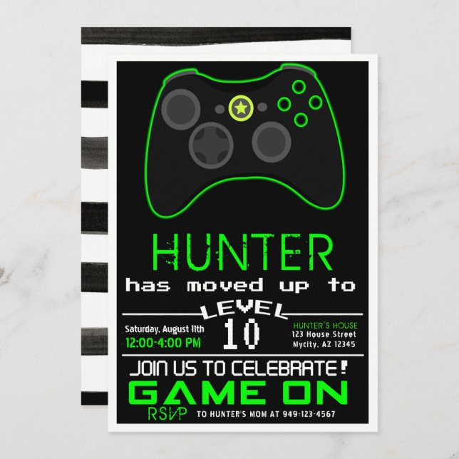 Neon Green Kid's Video Game Birthday Einladung (Vorne/Hinten)